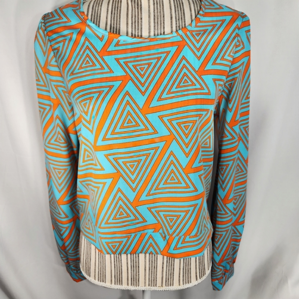 Mona B Turquoise/Coral Open Back Top Size Medium
